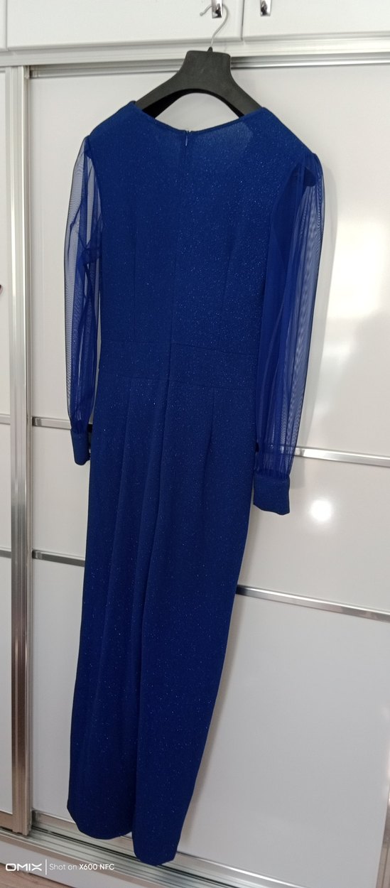 Mavi Uzun Kollu Drapeli Kadın Tulum - Görsel 3