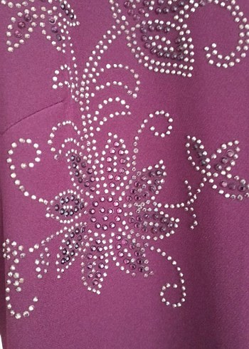 mürdüm rengi işlemeli Uzun Kadın Elbise - Görsel 3