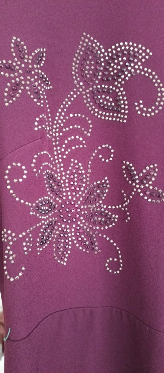 mürdüm rengi işlemeli Uzun Kadın Elbise - Görsel 3