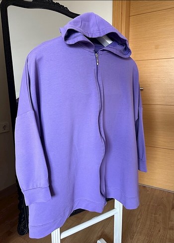 Mor Midi Hamile Kapüşonlu Ceket Takım - Görsel 4