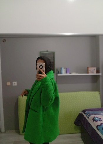 Düğmeli Yeşil Midi Kadın Kaban - Görsel 5