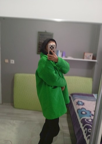 Düğmeli Yeşil Midi Kadın Kaban - Görsel 4