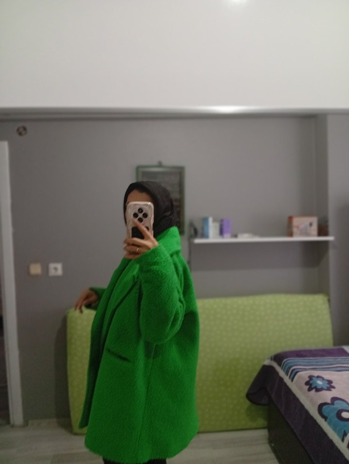 Düğmeli Yeşil Midi Kadın Kaban - Görsel 5