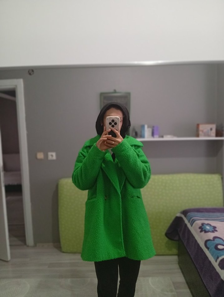 Düğmeli Yeşil Midi Kadın Kaban - Görsel 3