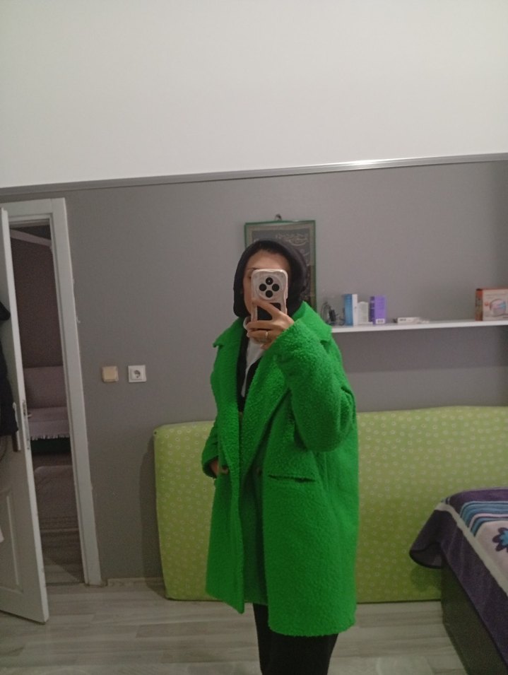 Düğmeli Yeşil Midi Kadın Kaban - Görsel 2