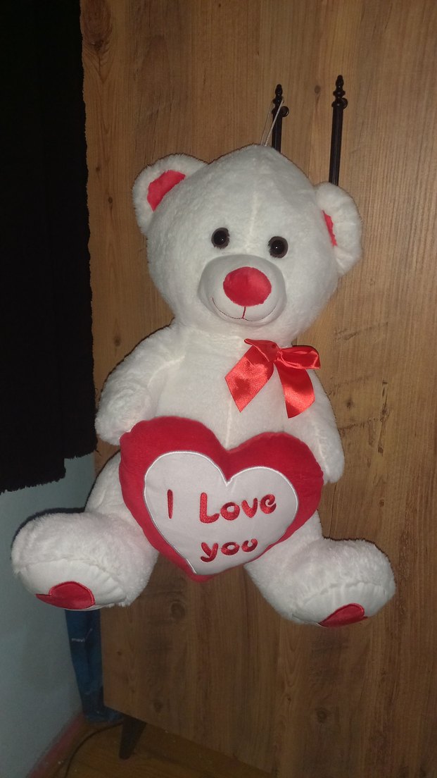 Kırmızı Kalp Detaylı Beyaz Peluş Ayıcık - Görsel 2