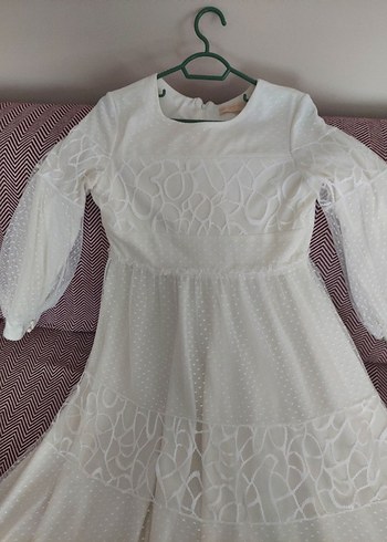 Beyaz Fermuarlı elbise - Görsel 4