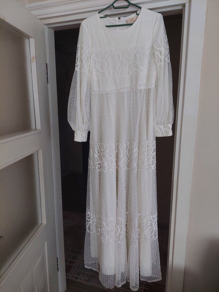 Beyaz Fermuarlı elbise - Görsel 3