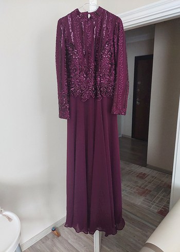 Mor Pul Detaylı Kadın Şapkalı   pelerin  abiye - Görsel 7