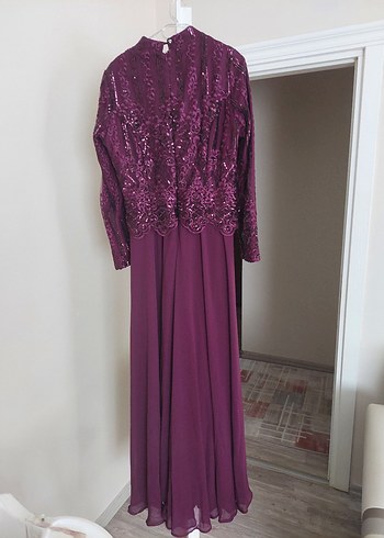 Mor Pul Detaylı Kadın Şapkalı   pelerin  abiye - Görsel 5