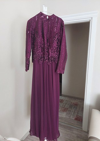 Mor Pul Detaylı Kadın Şapkalı   pelerin  abiye - Görsel 6