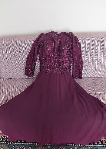 Mor Pul Detaylı Kadın Şapkalı   pelerin  abiye - Görsel 4