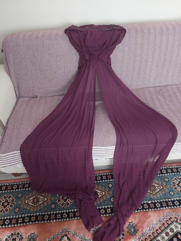 Mor Pul Detaylı Kadın Şapkalı   pelerin  abiye - Görsel 2