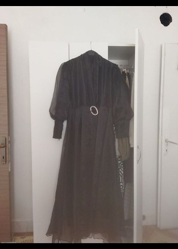 Siyah, Kemerli, Uzun Kollu Gotik Elbise
