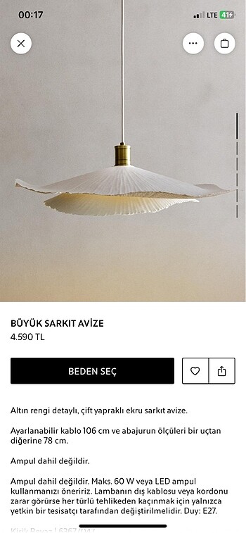 Zara büyük sarkıt avize