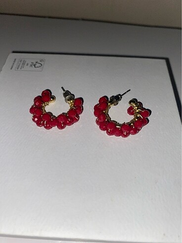 Bordo taşlı küpe - Görsel 3