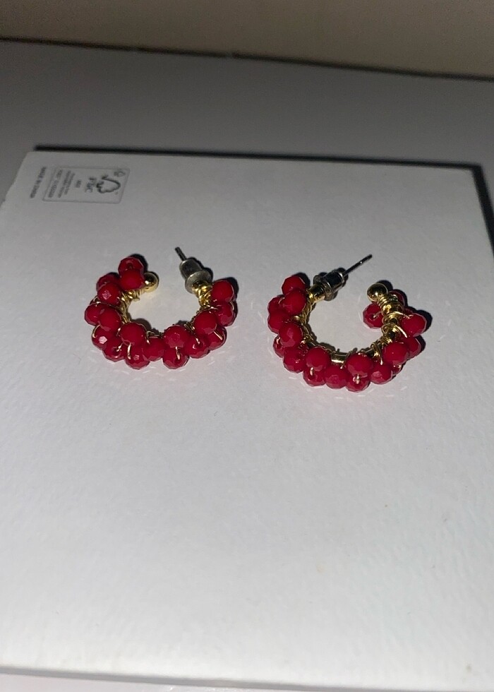 Bordo taşlı küpe - Görsel 3