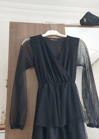 s Beden Uzun Siyah Gotik Drape Detaylı Elbise