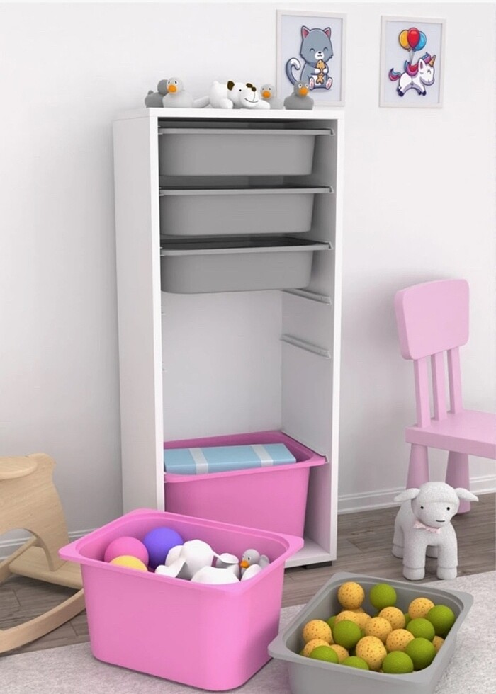 Pratico Açık Pembe Gri Sepetli Oyuncak Dolabı - Görsel 2