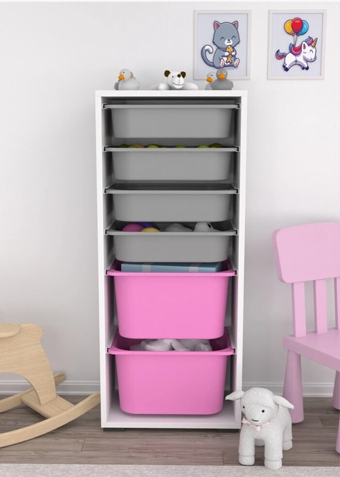 Pratico Açık Pembe Gri Sepetli Oyuncak Dolabı - Görsel 5