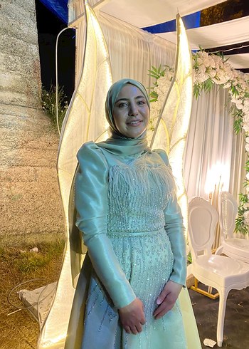 Uzun Turkuaz Drapeli Straplez Kadın Kına Elbisesi - Görsel 9