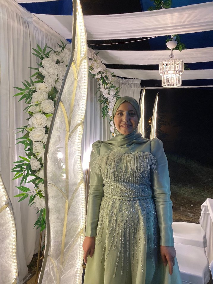 Uzun Turkuaz Drapeli Straplez Kadın Kına Elbisesi - Görsel 3