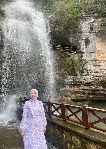 Mor Uzun Kol Uzun Elbise - Görsel 7