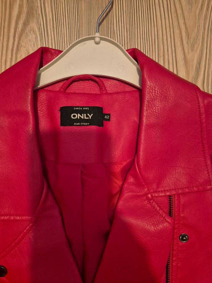 Kadın Kırmızı Deri Fermuarlı Ceket - Görsel 2