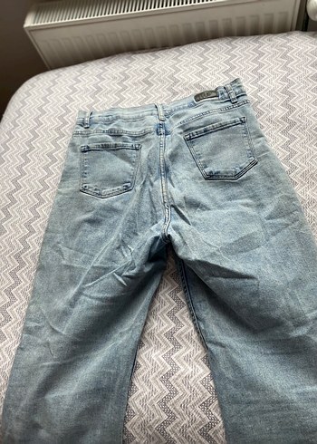 Kadın Mavi Geniş Paça Midi Denim Jean - Görsel 5