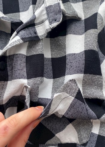 Kadın Gri Kareli Pamuklu Gömlek - Görsel 3