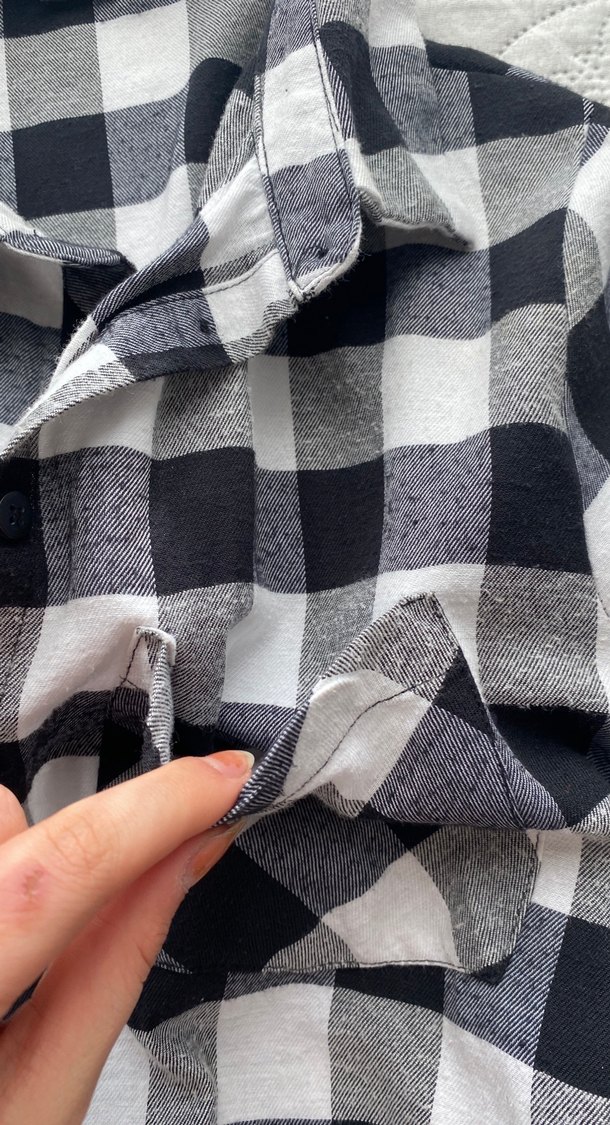 Kadın Gri Kareli Pamuklu Gömlek - Görsel 3