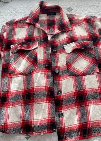 Kadın Kırmızı Gri Kareli Pamuklu Gömlek - Görsel 2