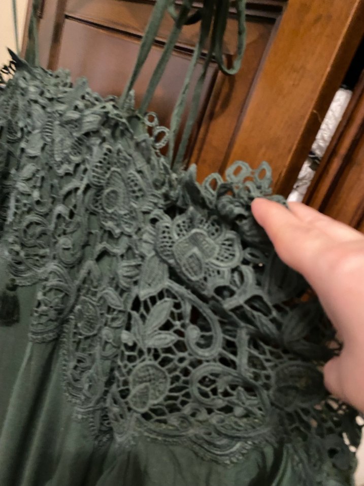 Dantelli Koyu Yeşil Elbise - Görsel 4