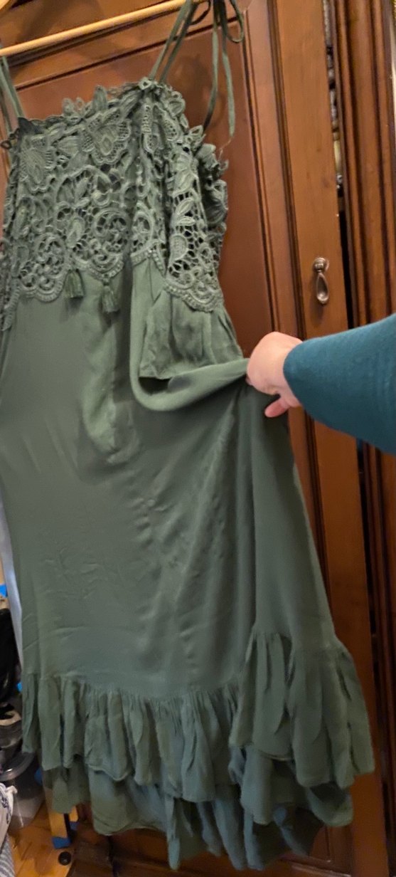 Dantelli Koyu Yeşil Elbise - Görsel 3