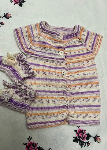 Kız Çocuk Çok Renkli Örgü Yelek - Görsel 4