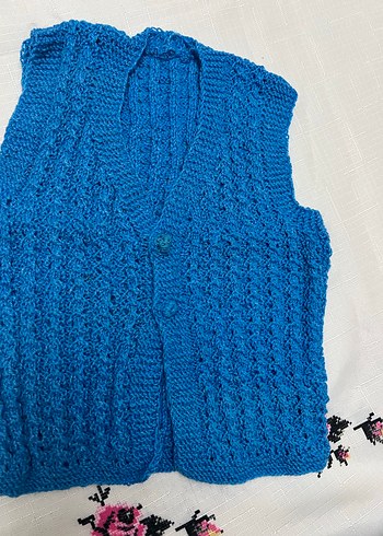 Kızlar için Mavi Örgü Bohem Yelek - Görsel 3