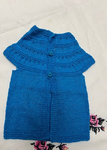 Kızlar için Mavi Örgü Bohem Yelek - Görsel 2