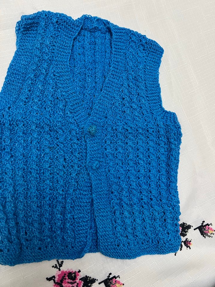 Kızlar için Mavi Örgü Bohem Yelek - Görsel 3