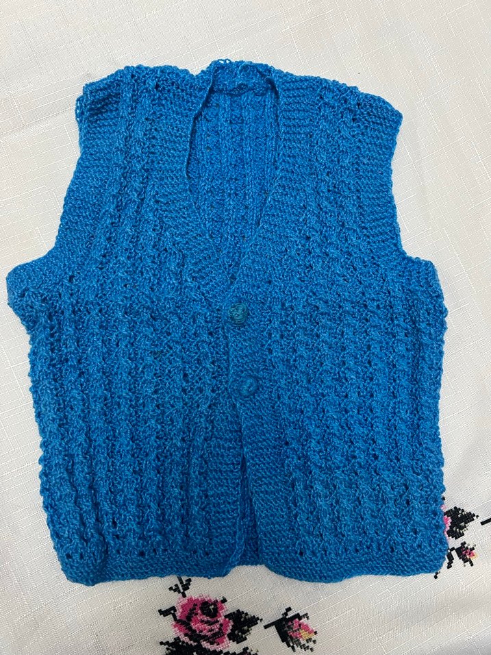 Kızlar için Mavi Örgü Bohem Yelek - Görsel 4