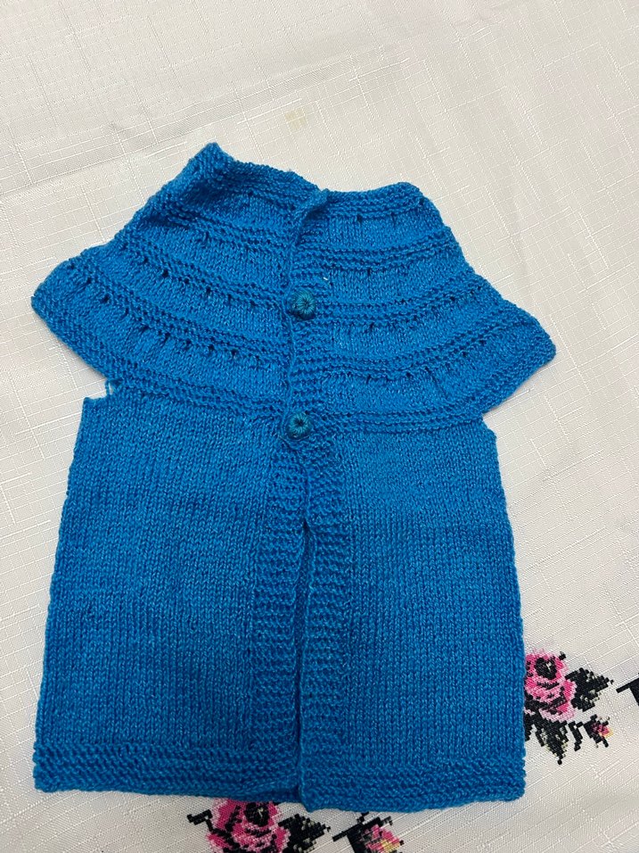 Kızlar için Mavi Örgü Bohem Yelek - Görsel 2