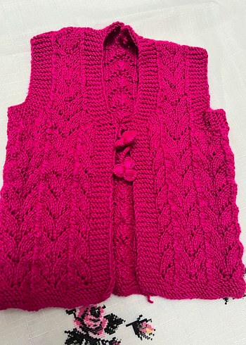 Pembe Örgü Kız Yeleği - Görsel 2