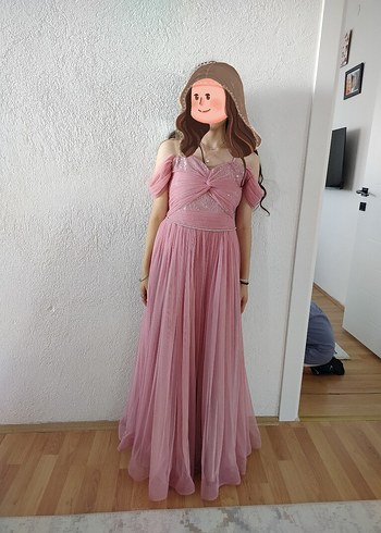 Pudra Pembe Drapeli Bohem Midi Elbise