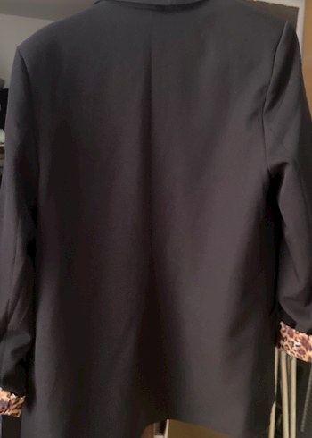 36 Beden siyah Renk Leopar Astarlı Siyah Kadın Uzun Blazer