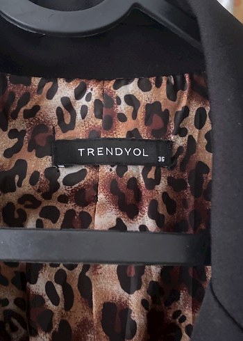 36 Beden Leopar Astarlı Siyah Kadın Uzun Blazer