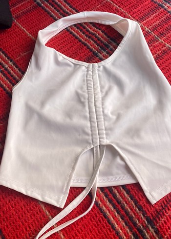 Beyaz Halter Yaka Mini Crop Top