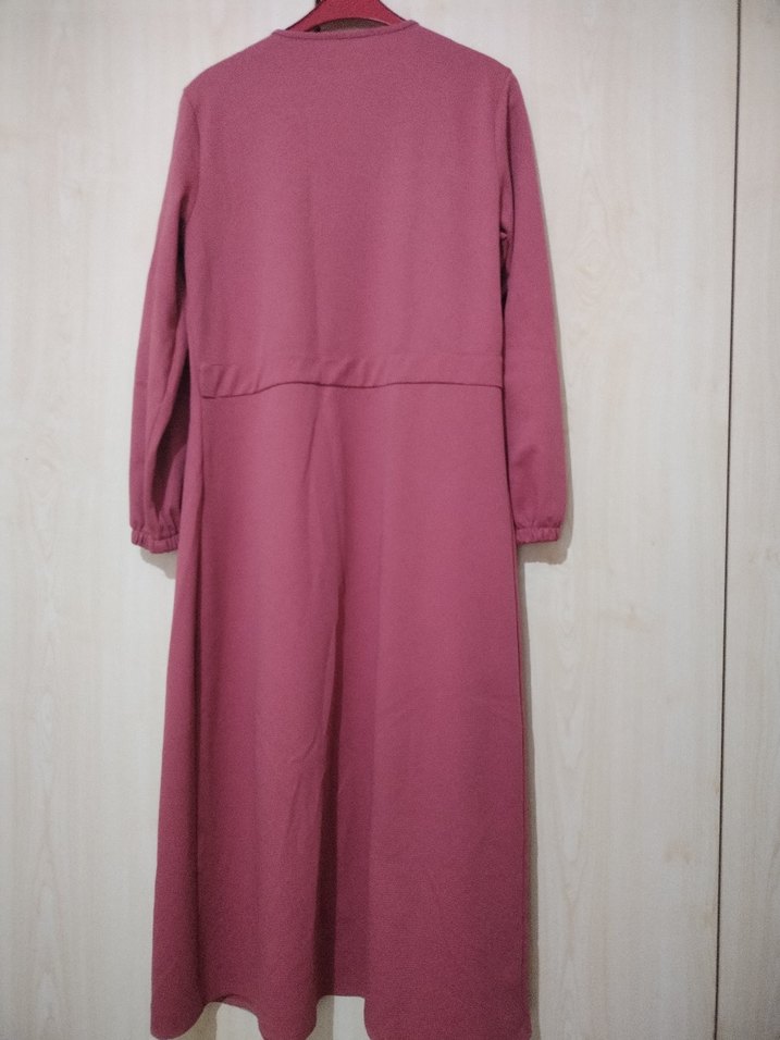 Pembe Uzun Kollu Salaş Kadın Elbise - Görsel 4