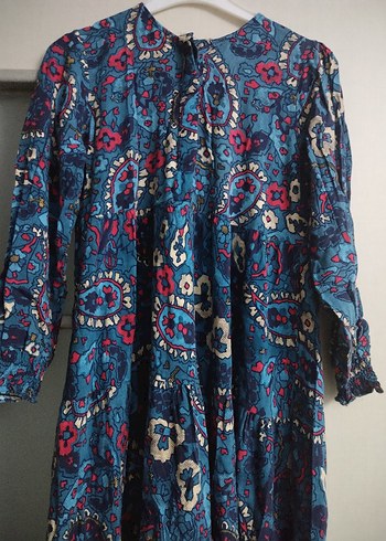 Uzun Kollu Çok Renkli Bohem Elbise - Görsel 2