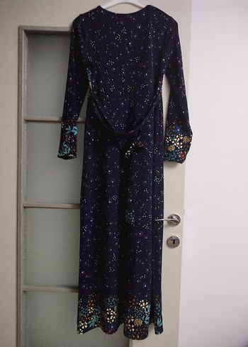 Uzun Kollu taban rengi Lacivert ve Çok Renkli Bohem Elbise - Görsel 3