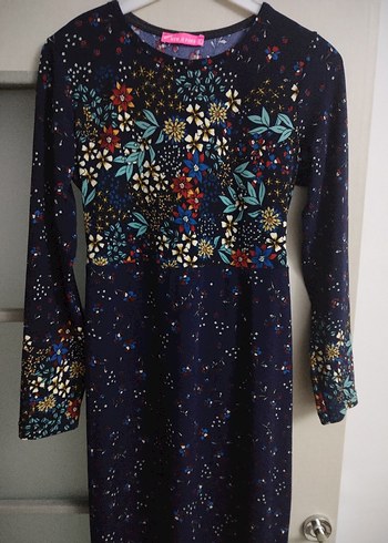 Uzun Kollu taban rengi Lacivert ve Çok Renkli Bohem Elbise - Görsel 2