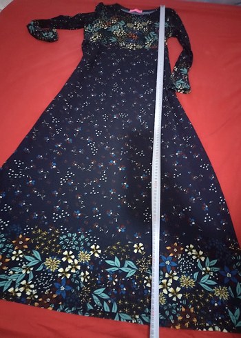 Uzun Kollu taban rengi Lacivert ve Çok Renkli Bohem Elbise - Görsel 9